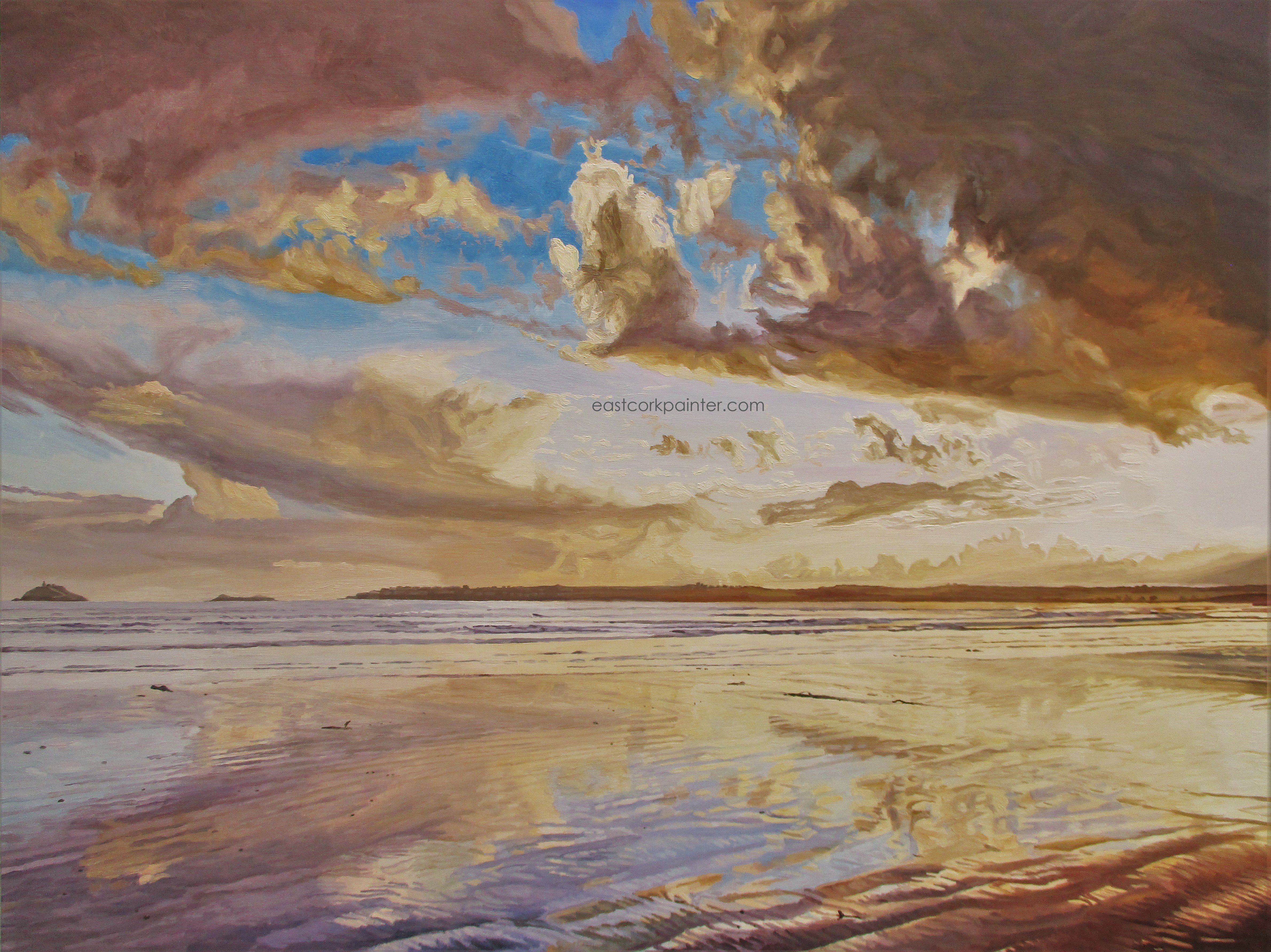 Swirling Winter Sky's Reflections on Garryvoe Beach watermark